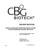Operator's Manual for 9 Liter Freshtake Solvent Recycler